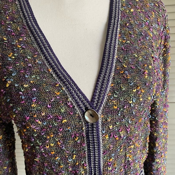 Vintage H MOSS Designs Mclean VA Chenille boucle Cardigan Sweater Sz Small S - Picture 2 of 11